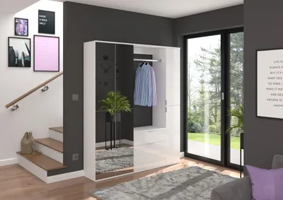 Produktbild von Projekt X Kompaktgarderobe mit Spiegelschrank, 152 x 193 cm, Weiß / Weiß Hochglanz