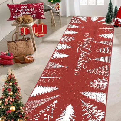 Produktbild von Teppich Läufer Weihnachtsbaum Schneeflocke Rot Rutschfest 60x180 cm