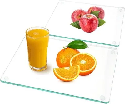 Zdjęcie produktu dla Deska do krojenia ze wzmocnionego szkła - 40x30 cm + 30x20 cm - Trwała, odporna na zarysowania i wysoką temperaturę - Antybakteryjna, bezpieczna i higieniczna