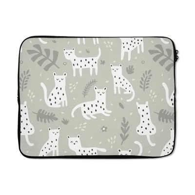 Produktbild von MuchoWow® Laptop Hülle 17 Zoll Laptoptasche Muster - Leopard - Blätter - Zipper - Schutzabdeckung