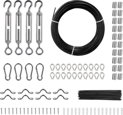 Image de VEVOR Câble métallique 50 m x 1,59 mm Câble en acier Câble en acier inoxydable 7x7 motifs Fil en acier inoxydable 304 + revêtement PVC Fil pour treillis Câble métallique Idéal pour guirlandes lumineuses Décorations Fil à linge