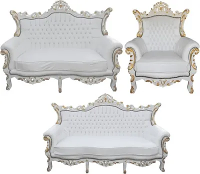 Produktbild von Casa Padrino Barock Wohnzimmer Set Master Weiss / Gold - 3er Sofa + 2er Sofa + 1 Sessel