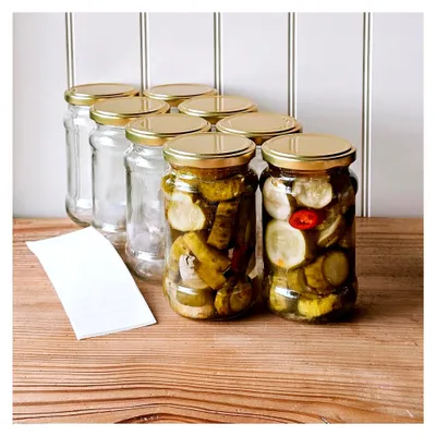 Produktbild von 30 Einmachgläser mit Schraubdeckel 370 ml - Einweckgläser mit Etiketten - Marmeladengläser mit goldenem Deckel - Schraubgläser - Einmachglas