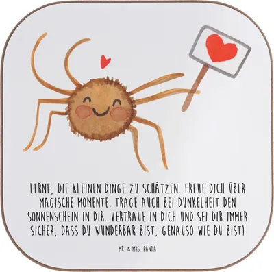 Produktbild von Mr. & Mrs. Panda Tassen Untersetzer Spinne Agathe Motivation - Weiß - Geschenk, Tischuntersetzer, Tassenuntersetzer, Liebe, Dankeschön, gläseruntersetzer, für Gläser