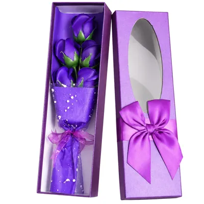 Produktbild von Seifenrosen Flower Box – Strauß mit 5 violetten Rosen als Geschenk