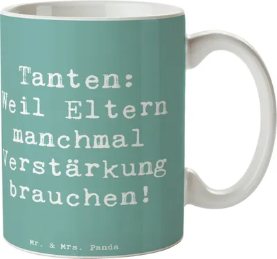 Produktbild von Mr. & Mrs. Panda Tasse Spruch Liebe Tanten - Meeresbrise - Geschenk, mit, einzigartige Designs, persönliche Erinnerungen, Teetasse, Verwandtschaft, Henkelpott, Handarbeit