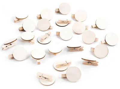 Produktbild von 12 Holzklammern mit runder Holzscheibe 3,2 cm natur beschreibbar z. Basteln Gestalten DIY Namensschild12 Stück