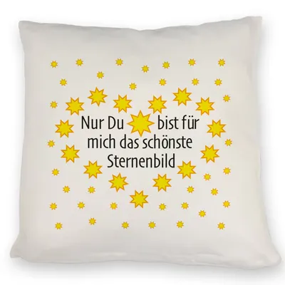 Produktbild von Herz und Sterne Kissen mit Spruch Du mein schönstes Sternenbild