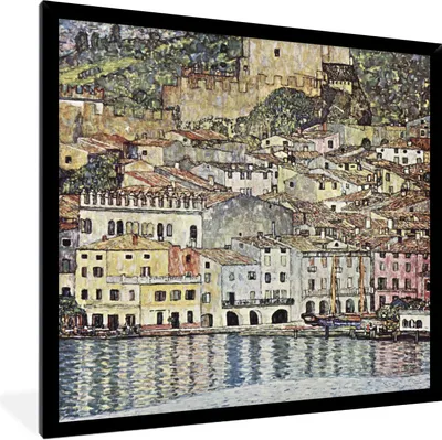 Produktbild von MuchoWow® Gerahmtes Poster Landschaft - Gustav Klimt 40x40 cm - Poster mit Schwarzem Bilderrahmen Wandposter Rahmen Foto Bilder - Mit Rahmen - Wanddekoration Schlafzimmer