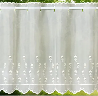 Produktbild von heimtexland ® Scheibengardine Voile Stickerei Tulpe Transparent Deko Gardine Landhaus bestickt Fensterdekoration BistrogardineTyp818 Natur HxB 90 x 148 cm