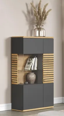 Produktbild von Norris WO:Ko.+Fr.Anthrazit Melamin/ Evoke Oak NB mit schwarzen Rillen,Highboard
