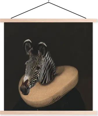Produktbild von MuchoWow® Textilposter Zebra - Kunst - Kleidung 60x60 cm mit holzfarbenen Rahmen - Wanddekoration