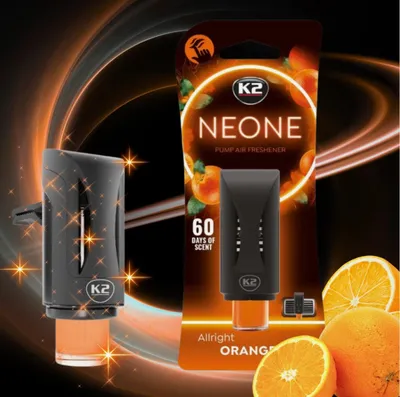 Zdjęcie produktu dla Zapach samochodowy K2 NEONE Allright ORANGE 6ml odświeżacz powietrza Fresh Clips kratka wentylacyjna