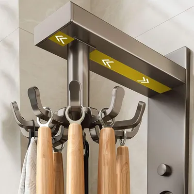 Produktbild von Küche Organizer, Küchenhaken Drehbar & Verlängerbar, Küchenutensilienhalter mit 10 Haken, Wandmontage ohne Bohren
