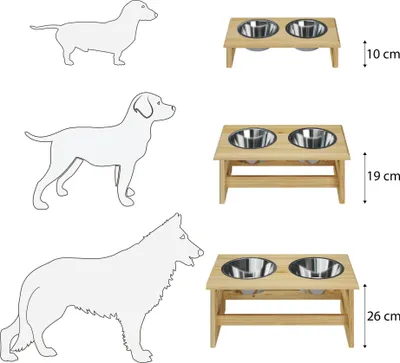 Produktbild von Futterstation für Hunde und Katzen mit zwei Edelstahlschüsseln in drei Größen S, M, L V-30.33S