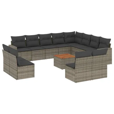 Produktbild von 13-tlg. Garten-Sofagarnitur mit Kissen Grau Poly Rattan