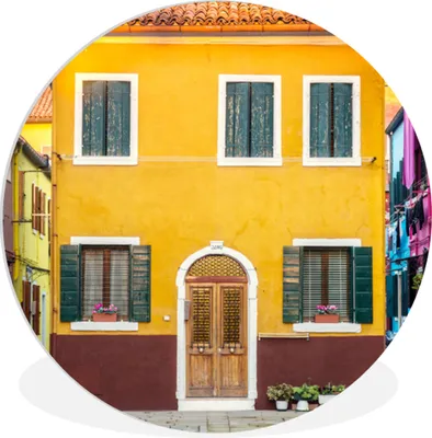 Produktbild von MuchoWow® Rundes Wandbild - Runde Bilder Haus - Italien - Gelb Ø 60 cm Kreis Wanddekoration Kunststoff - Wandkreis - Wandschmuck - Wand Kreis - Das Schlafzimmer - Die Bilder - Wandmalerei - Kunst für das Haus - das Plastik