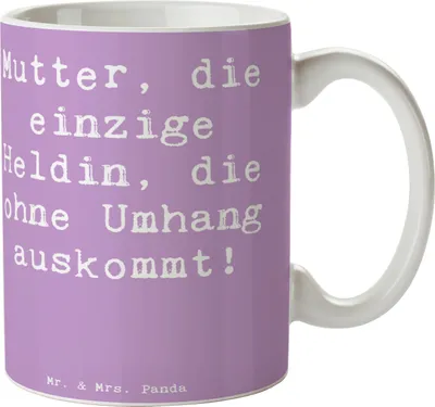 Produktbild von Mr. & Mrs. Panda Kaffeebecher Spruch Heldin Mutter - Lavendeltraum - Geschenk, haferl, Mutterliebe, Pott, Familie, statement tasse, Geschenke, Familienmitglieder, Stärke