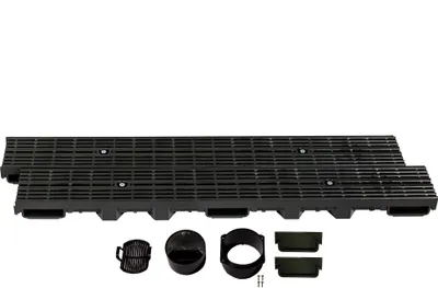 Produktbild von Entwässerungsrinne Höhe 60mm Kunststoff 2m, Längsstabrost, Schwarz