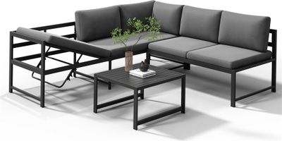 Melko Sitzgruppe Aluminium Lounge Ecksofa Liegefunktion wetterfest Tisch - Anthrazit