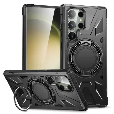 Obrázek produktu pro Pro Samsung Galaxy S24 Ultra MagSafe Shock Magnet Ring Protective Cover Pouzdro na mobilní telefon Black