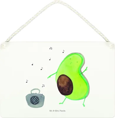 Produktbild von Mr. & Mrs. Panda Wandbild Holz Avocado Tanzen DIN A4 - Weiß - Geschenk, holzbild, Musik, Singen, Party, wandtafel, Schild, Holzschild, Türschild, Feier