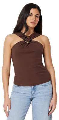 Produktbild von A. Essentials Damen Geripptes Halter-Neckholder-Top mit Kunstharzverzierung, Sch