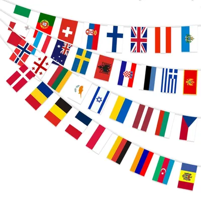 Produktbild von Wimpelkette, 37 doppelseitige Nationalflaggen, Festdekoration, für Garten