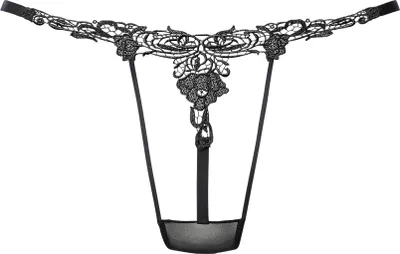 Produktbild von Petite fleur gold String mit wunderschönem Stickereimotiv schwarz Größe 40/42