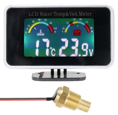 Image de Écran LCD numérique pour voiture : thermomètre, voltmètre et jauge 2-en-1 (température et tension) avec capteur à filetage 1/8" (10 mm)