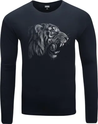 Immagine prodotto di T-shirt uomo calda a maniche lunghe con stampa testa di tigre blu scuro taglia XL