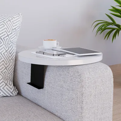 Zdjęcie produktu dla Taca na kawę "Kuleskyd" regulowana Ø34 cm metalowy uchwyt biały