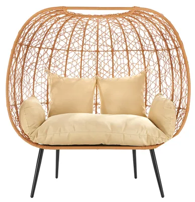 Produktbild von Kobolo Loungesessel SERENA Metall Zweisitzer mit Metallgestell und Kissen | Korbsessel Polyrattan Gartensofa Gartenlounge Boho Gartenmöbel Outdoor
