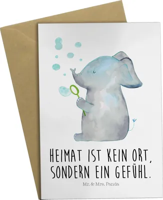 Produktbild von Mr. & Mrs. Panda Klappkarte Elefant Seifenblasen - Weiß - Geschenk, weihnachtskarten, Liebe, Grußkarten, Lustige Sprüche, glückwunschkarten, Elefanten, Liebesspruch