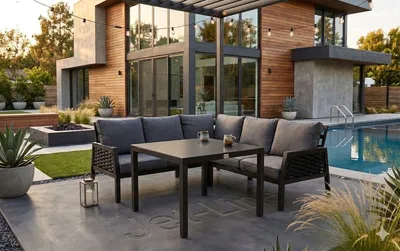 Produktbild von Gartenmöbel Garten lounge ARIANA schwarz 3-teilig mit Kissen Garten Terrasse Balkon Wetterbeständig UV-Beständig mit Aluminiumgestell Outdoor Möbel