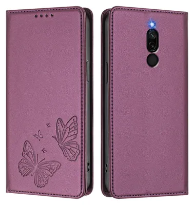 Immagine prodotto di Custodia in pelle per Xiaomi Redmi 8/Redmi 8A, con motivo a farfalla, custodia a portafoglio con supporto, viola
