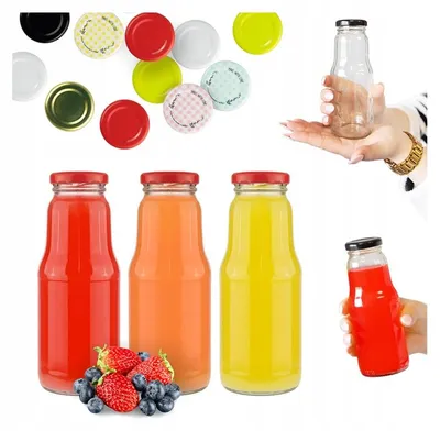 Productafbeelding van FRUIT Glazen flessen, 300 ml, voor sap en conserven, set van 5