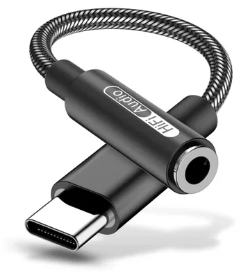 Obrázek produktu pro INF USB-C na 3,5mm audio adaptér, černé opletené hliníkové pouzdro, 24-bit/96kHz (KT0210)