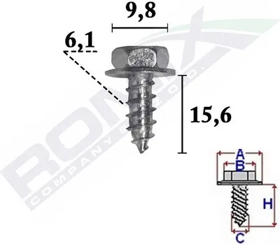 Produktbild von Schrauben 10 Stück, Länge 15.6 mm, Bolzenkopfdurchmesser 9.8 mm, Außengewinde 6.1 mm