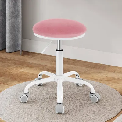 Produktbild von EUGAD Schminkhocker höhenverstellbar, Drehhocker mit Rollen, runder Hocker 360° drehbar, Samt, Rosa