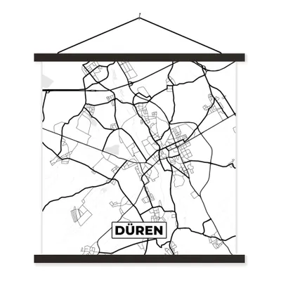 Produktbild von MuchoWow® Textilposter Düren - Stadtplan - Karte 60x60 cm mit schwarzem Rahmen - Posteraufhänger