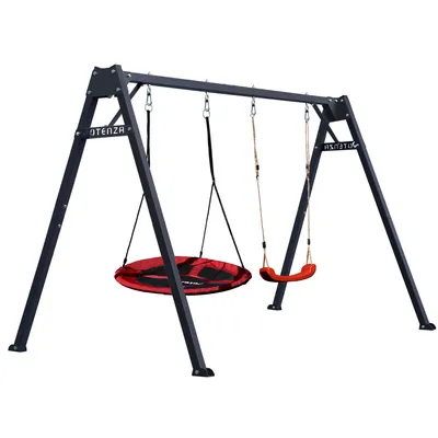 Produktbild von Potenza Doppelschaukel 250x207 cm mit Nestschaukel & Sitz, verzinktes Metallgestell, Gartenschaukel für Kinder & Hängematte, bis 200 kg belastbar