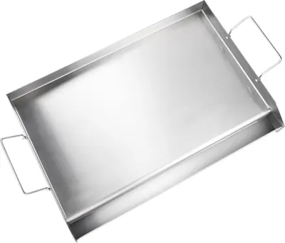 Produktbild von SucceBuy 23,5 x 16 Grillplatte für den Herd, vorgebrannter Edelstahl, Doppelbrennerpfanne mit Griffen und Ölrille für BBQ und Gasgrills, Silber