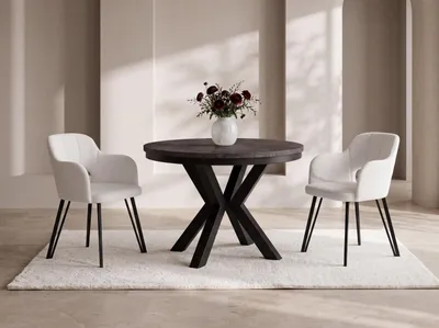 Produktbild von Runder Ausziehbarer Esstisch im Loft-Stil - Industrieller Tisch mit Schwarzen Metallbeinen - Platzsparender Tisch für Wohnzimmer - Beton Dunkelgrau - 120 bis 200 cm