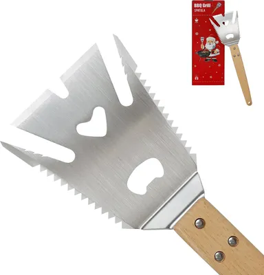 Produktbild von Grillspatel Multifunktional 6in1 Edelstahl Holzgriff