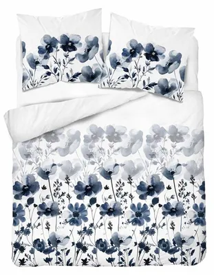 Image de Linge de lit, parure de lit en satin, 100 % coton, haute qualité, 200 x 220 cm, 5776a, fleurs bleues
