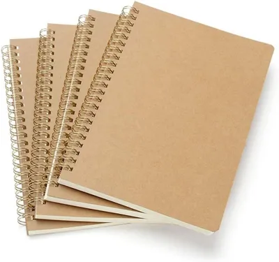 Produktbild von 4 STK Notizbuch A5 Spirale Notizblock, Kraft Cover Leerseite (0 Blatt) Notizheft Skizzenblock, Classic Tagebuch Schreibblock Zeichenblock