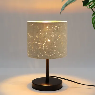 Produktbild von ZMH Tischleuchte E27 Sternenhimmel Design Stoff-Schirm LED wechselbar ohne Glühbirnen