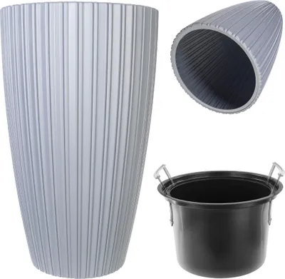 Obrázok produktu pre KADAX kvetináč 30cm obal na kvetináč s vložkou stojan na kvety plastový sivý
