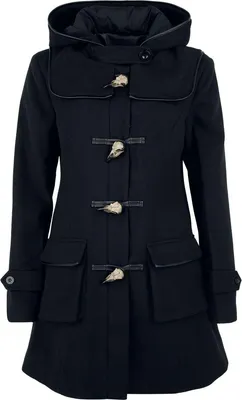 Produktbild von Black Premium by EMP Damen schwarzer Mantel mit Kapuze L